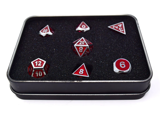 Dice Die Hard Dice - Metal Gemstone Shiny Silver Ruby - Set of 7 - Cardboard Memories Inc.
