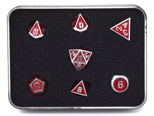 Dice Die Hard Dice - Metal Gemstone Shiny Silver Ruby - Set of 7 - Cardboard Memories Inc.