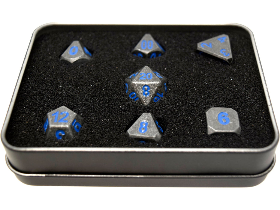 Dice Die Hard Dice - Forge Metal Raw Steel with Paragon Blue - Set of 7 - Cardboard Memories Inc.