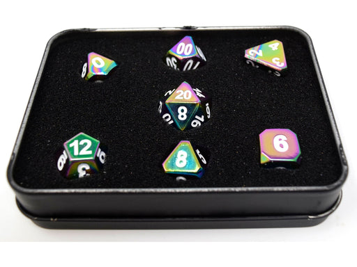 Dice Die Hard Dice - Forge Metal Scorched Rainbow with White - Set of 7 - Cardboard Memories Inc.