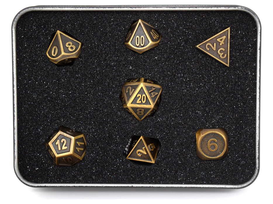 Dice Die Hard Dice - RPG Gothica Metal Battleworn Gold - Set of 7 - Cardboard Memories Inc.