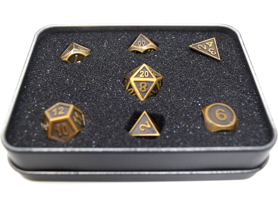 Dice Die Hard Dice - RPG Gothica Metal Battleworn Gold - Set of 7 - Cardboard Memories Inc.