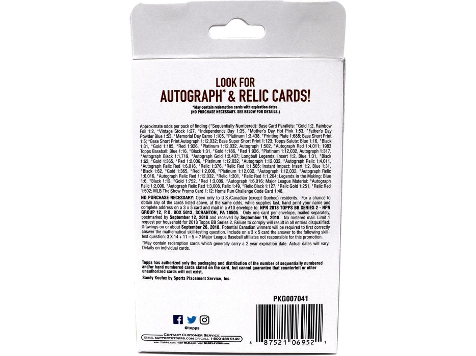 Sports Cards Topps - 2018 - Baseball - Series 2 - Hanger Box - Cardboard Memories Inc.