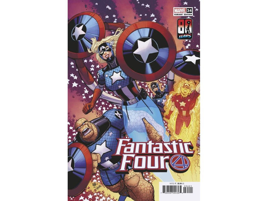 Comic Books Marvel Comics - Fantastic Four 034 - Bradshaw Captain America 80th Anniversary Variant Edition (Cond. VF-) - 12359 - Cardboard Memories Inc.