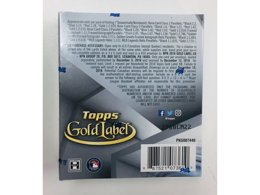 Sports Cards Topps - 2018 - Baseball - Gold Label - Hobby Box - Cardboard Memories Inc.