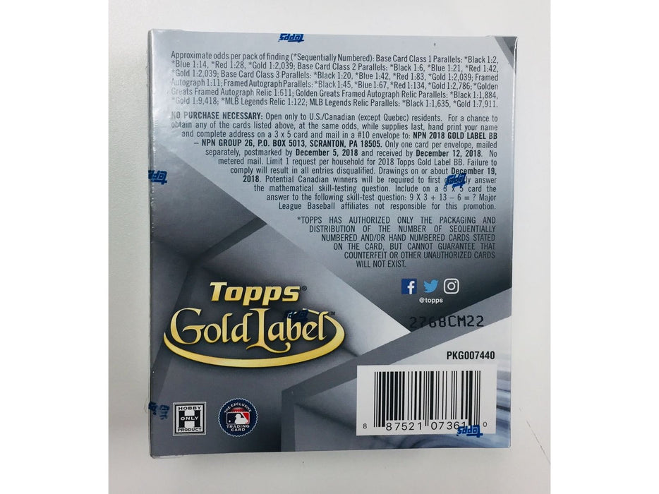 Sports Cards Topps - 2018 - Baseball - Gold Label - Hobby Box - Cardboard Memories Inc.