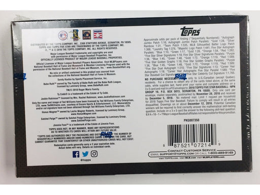 Sports Cards Topps - 2018 - Baseball - Five Star - Hobby Box - Cardboard Memories Inc.