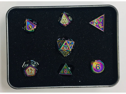 Dice Die Hard Dice - Gothica Metal Scorched Rainbow - Set of 7 - Cardboard Memories Inc.
