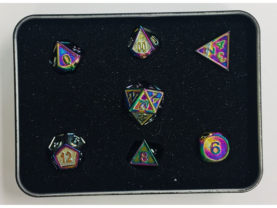 Dice Die Hard Dice - Gothica Metal Scorched Rainbow - Set of 7 - Cardboard Memories Inc.