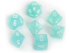 Dice Chessex Dice - Frosted Teal with White - Set of 7 - CHX 27405 - Cardboard Memories Inc.