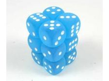 Dice Chessex Dice - Frosted Carribean Blue with White - Set of 12 D6 - CHX 27616 - Cardboard Memories Inc.