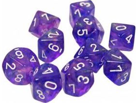 Dice Chessex Dice - Borealis Purple with White - Set of Ten D10 - CHX 27207 - Cardboard Memories Inc.