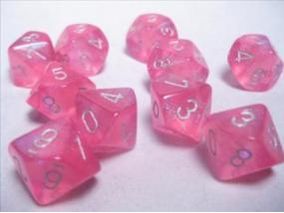 Dice Chessex Dice - Borealis Pink with Silver - Set of Ten D10 - CHX 27204 - Cardboard Memories Inc.