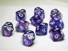 Dice Chessex Dice - Borealis Royal Purple with Gold - Set of Ten D10 - CHX 27267 - Cardboard Memories Inc.