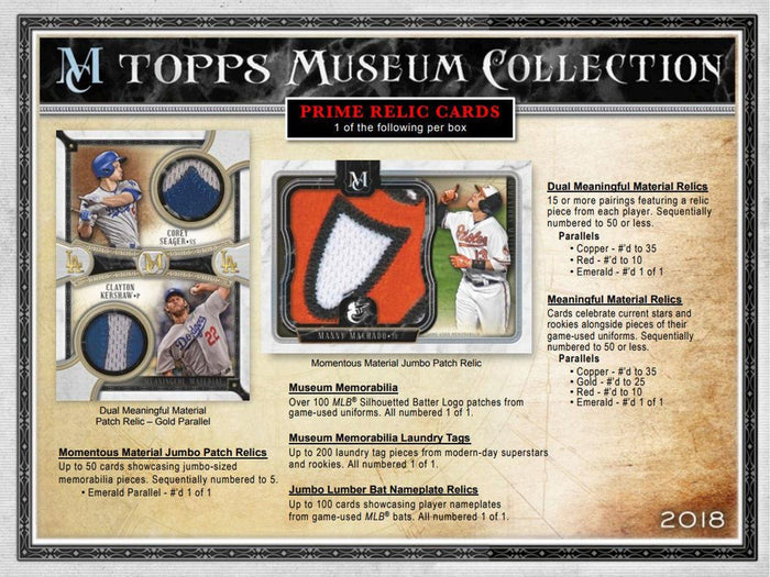 Sports Cards Topps - 2018 - Baseball - Museum Collection - Hobby Box - Cardboard Memories Inc.