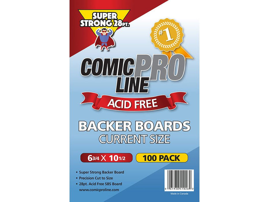 Supplies Comic Pro Line - Current Backer Boards - Acid Free - Super Strong 28pt - 6 3/4 x 10 1/2 - Package of 100 - Cardboard Memories Inc.