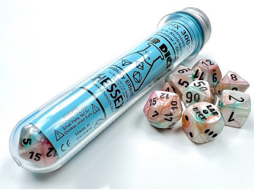 Dice Chessex Dice - Lab Dice - Heavy 7-Die Set - Sea/Shell Black Luminary - Cardboard Memories Inc.