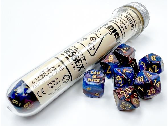 Dice Chessex Dice - Lab Dice - Heavy 7-Die Set - Azurite/Gold Luminary - Cardboard Memories Inc.