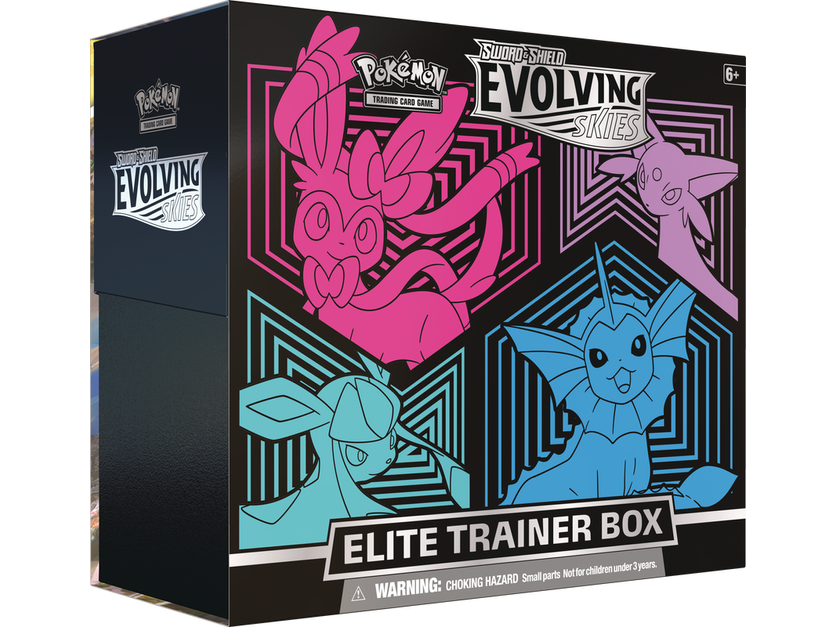 Trading Card Games Pokemon - Sword and Shield - Evolving Skies - Elite Trainer Box (Sylveon, Espeon, Glaceon & Vaporeon) - Cardboard Memories Inc.