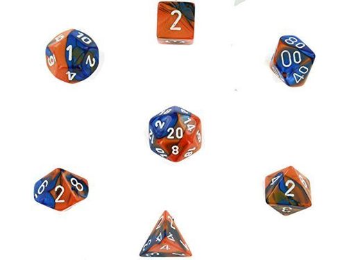 Dice Games Chessex Dice - Gemini Blue-Orange with White - Set of 7 - CHX 26452 - Cardboard Memories Inc.