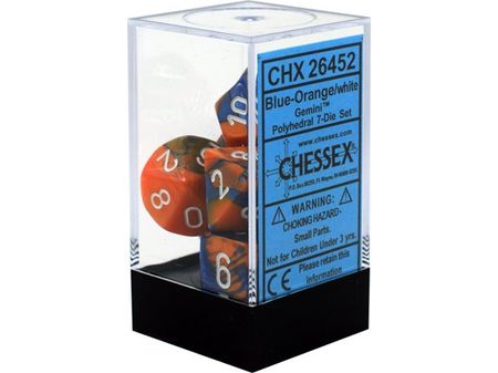Dice Games Chessex Dice - Gemini Blue-Orange with White - Set of 7 - CHX 26452 - Cardboard Memories Inc.