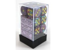 Dice Chessex Dice - Festive Mosaic with Yellow - Set of 12 D6 - CHX 27650 - Cardboard Memories Inc.