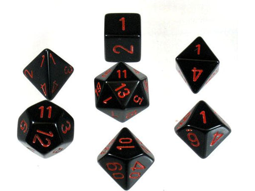 Dice Chessex Dice - Opaque Black with Red - Set of 7 - CHX 25418 - Cardboard Memories Inc.