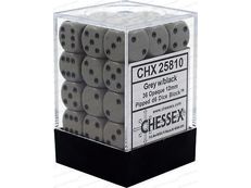 Dice Chessex Dice - Opaque Grey with Black - Set of 36 - CHX 25810 - Cardboard Memories Inc.