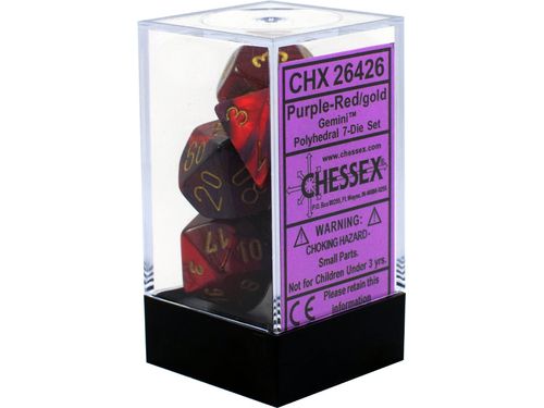 Dice Chessex Dice - Gemini Purple-Red with Gold - Set of 7 - CHX 26426 - Cardboard Memories Inc.