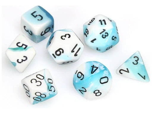 Dice Chessex Dice - Gemini Teal-White with Black - Set of 7 - CHX 26444 - Cardboard Memories Inc.