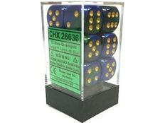 Dice Chessex Dice - Gemini Blue-Green with Gold - Set of 12 D6 - CHX 26636 - Cardboard Memories Inc.