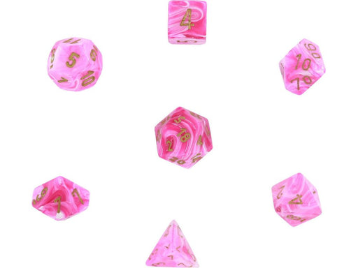 Dice Chessex Dice - Vortex Pink with Gold - Set of 7 - CHX 27454 - Cardboard Memories Inc.