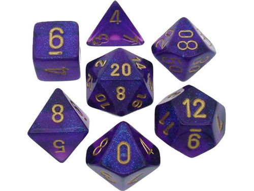 Dice Chessex Dice - Borealis Royal Purple with Gold - Set of 7 - CHX 27467 - Cardboard Memories Inc.