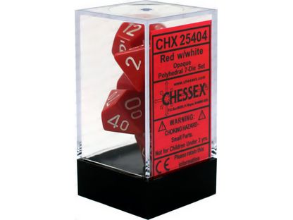 Dice Chessex Dice - Opaque Red with White - Set of 7 - CHX 25404 - Cardboard Memories Inc.
