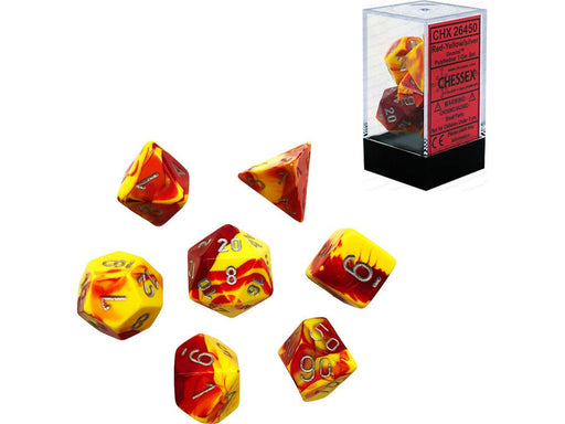 Dice Chessex Dice - Gemini Red-Yellow with Silver - Set of 7 - CHX 26450 - Cardboard Memories Inc.