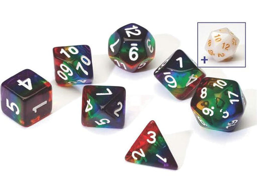 Dice Sirius Dice - 7 Die Set - Translucent Rainbow Cloud Resin - Cardboard Memories Inc.