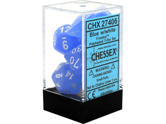 Dice Chessex Dice - Frosted Blue with White - Set of 7 - CHX 27406 - Cardboard Memories Inc.