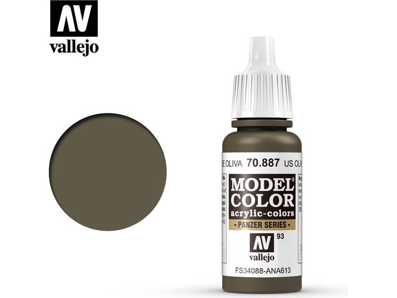 Paints and Paint Accessories Acrylicos Vallejo - US Olive Drab - 70 887 - Cardboard Memories Inc.