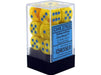 Dice Chessex Dice - Vortex Yellow with Blue - Set of 12 D6 - CHX 27632 - Cardboard Memories Inc.