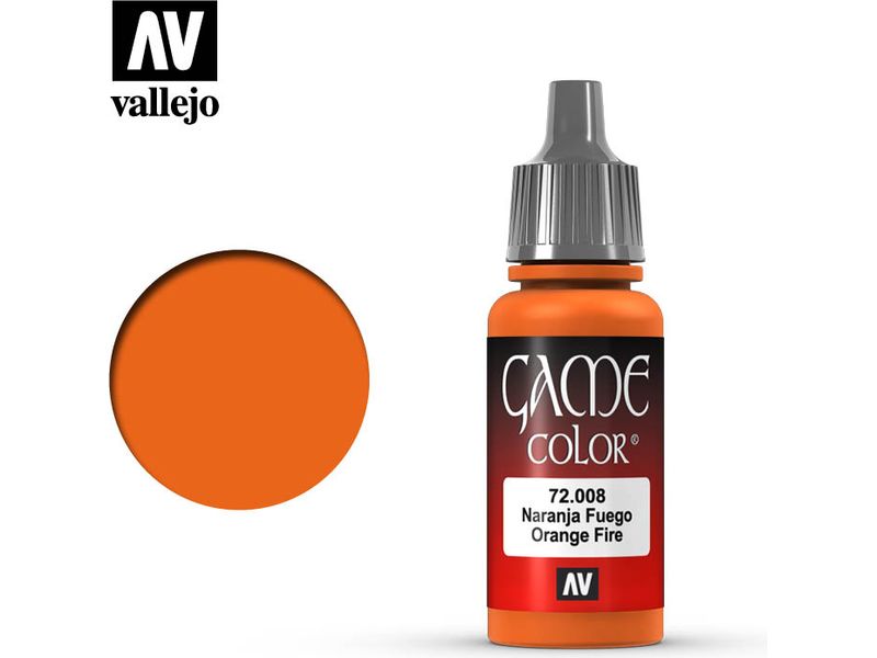 Paints and Paint Accessories Acrylicos Vallejo - Orange Fire - 72 008 - Cardboard Memories Inc.