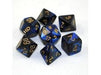 Dice Chessex Dice - Gemini Black-Blue with Gold - Set of 7 - CHX 26435 - Cardboard Memories Inc.