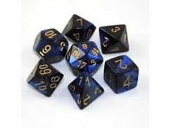 Dice Chessex Dice - Gemini Black-Blue with Gold - Set of 7 - CHX 26435 - Cardboard Memories Inc.