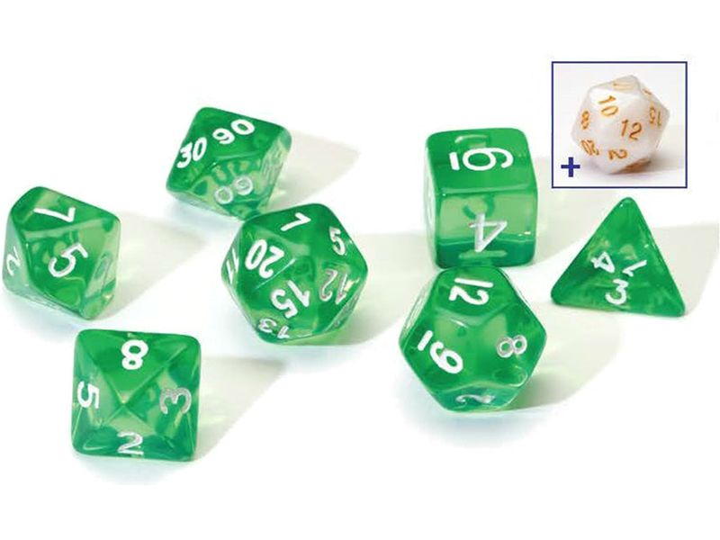 Dice Sirius Dice - 7 Die Set - Translucent Green Resin - Cardboard Memories Inc.