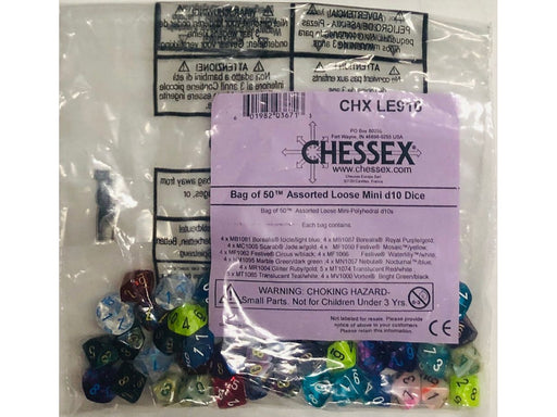 Dice Chessex Dice - 50 Loose Mini D10 Dice - Assortment Bag - Cardboard Memories Inc.