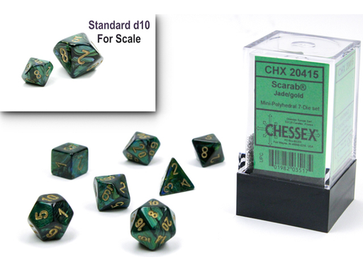 Dice Chessex Dice - Mini Scarab Jade with Gold - Set of 7 - CHX 20415 - Cardboard Memories Inc.