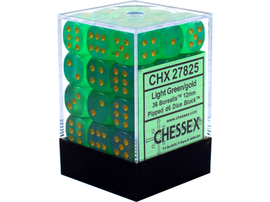 Dice Chessex Dice - Borealis Light Green with Gold - Set of 36 D6 - CHX 27825 - Cardboard Memories Inc.