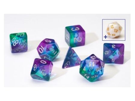 Dice Sirius Dice - 7 Die Set - Blue Aurora Semi-Transparent Resin - Cardboard Memories Inc.