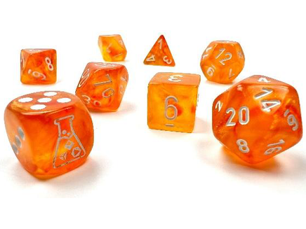 Dice Chessex Dice - Lab Dice - Heavy 7-Die Set - Blood/Orange White Luminary - Cardboard Memories Inc.