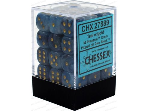 Dice Chessex Dice - Phantom Teal with Gold - Set of 36 D6 - CHX 27889 - Cardboard Memories Inc.