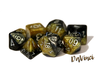 Dice Gate Keeper Games - Halfsies Dice - Black and Gold - Da Vinci - Set of 7 - Cardboard Memories Inc.